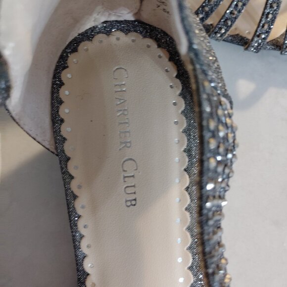 A satin and shimmering rhinestones embellished strappy wedge silhouette sandal - Picture 4 of 5